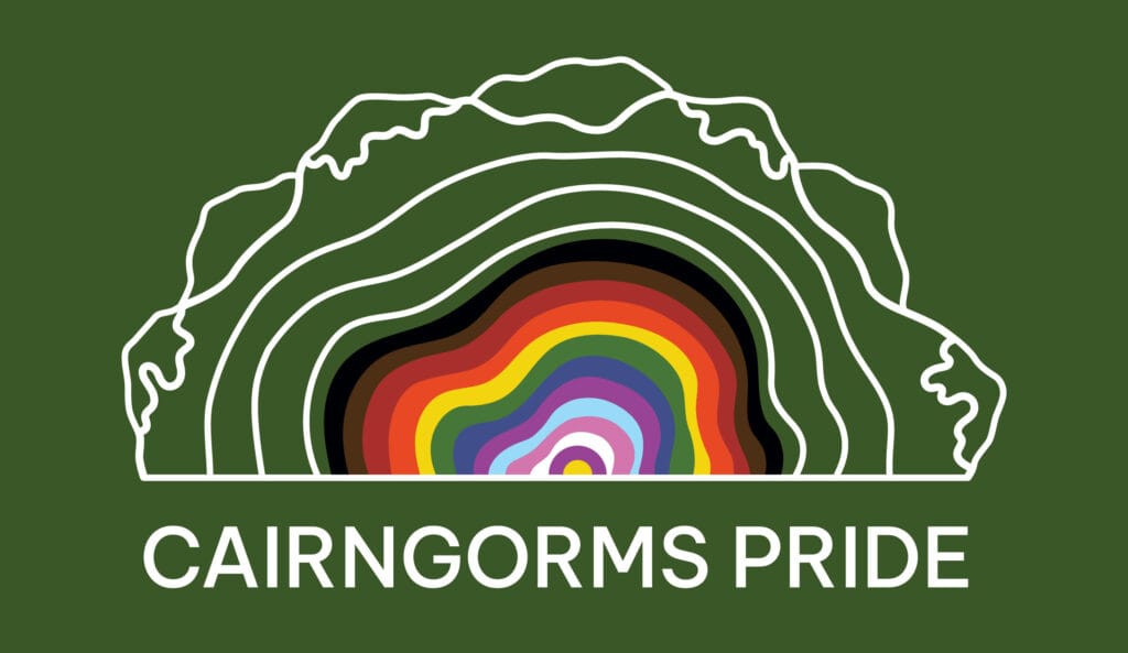 ClimbOot Partners 4 Cairngorms Pride inclusive logo green background RGB 2 edited
